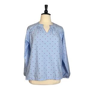 Croft & Barrow Top Split Neck Long Sleeve Cotton Blue Pink Dot Women’s Size XXL